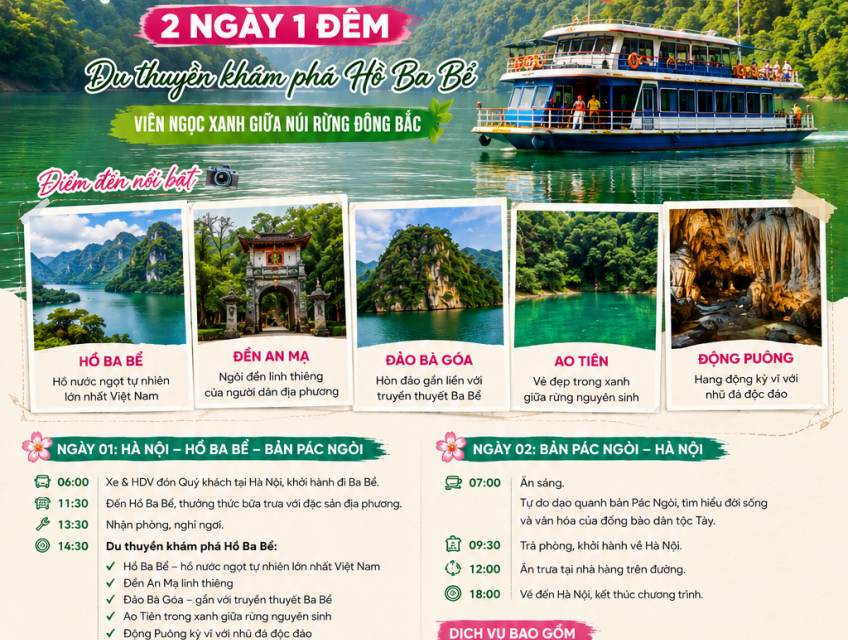 TOUR HỒ BA BỂ 2N1D CÙNG GO VIỆT NAM TRIP
