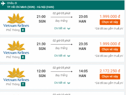 Hồ Chí Minh đến  Hà Nội