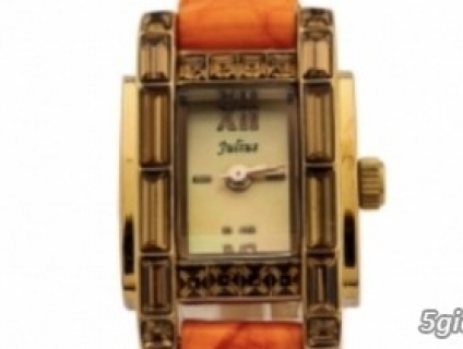 Đồng Hồ Nữ JULIUS Hàn Quốc Gắn Hạt (Cam Nâu)