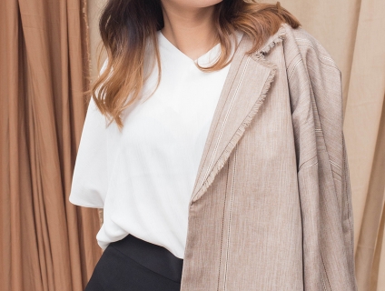 Áo khoác vest vải bố tua rua cho người mập