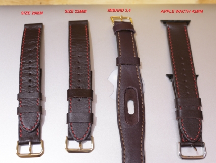 Dây da đồng hồ Handmade, Miband 3, Apple Wacth quẹo lựa - Da thật 100%. End: 22h59p ngày 23/7/2019