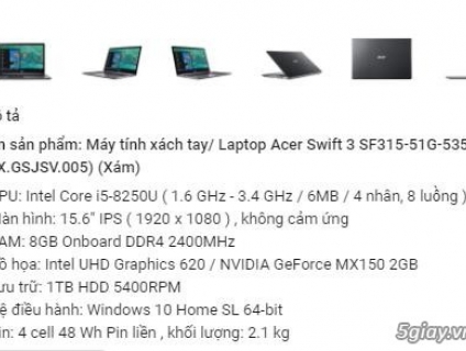 Cần bán: Laptop Acer Swift 3