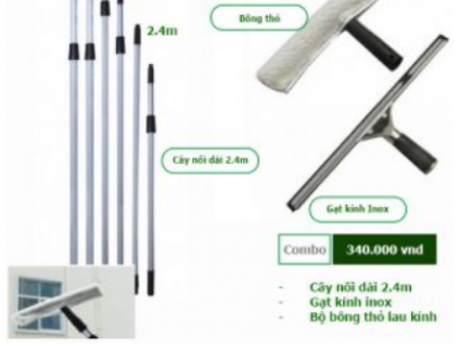 Bộ dụng cụ lau kính với cây nối dài 2.4m