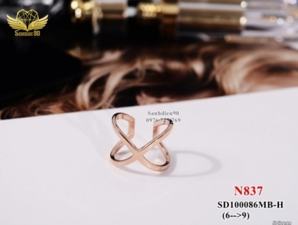 Nhẫn tay titan nam nữ mặt X chéo to 837