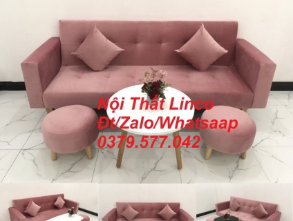 Ghế sopha giường bed màu hồng nhung giá rẻ Nội Thất Linco Bến Tre