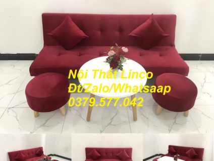 Bộ ghế sofa giường màu đỏ đô vải nhung Nội thất Linco Đắk Lắk