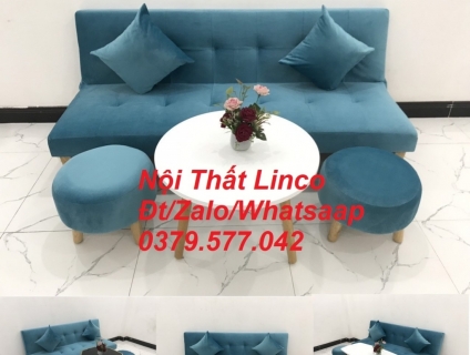 Ghế sofa giường giá rẻ màu xanh vải nhung Nội Thất Linco Đắk Lắk