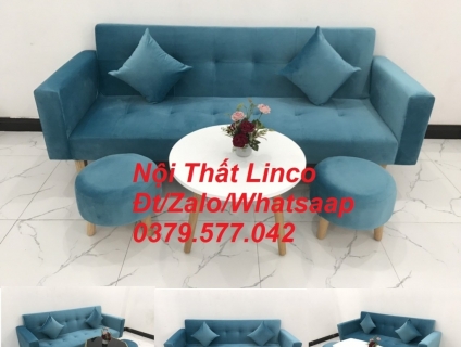 Bộ bàn ghế sofa băng bed vải nhung xanh dương Nội Thất Linco Đắk Lắk