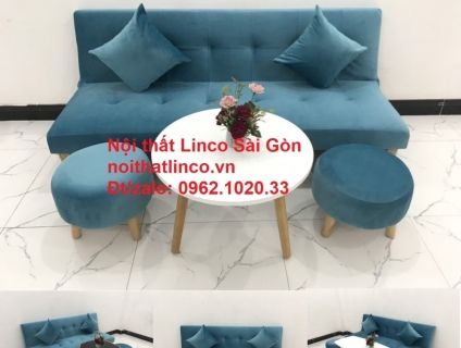 Ghế sofa giường nằm màu xanh nước biển rẻ đẹp ở tại Linco Sài Gòn