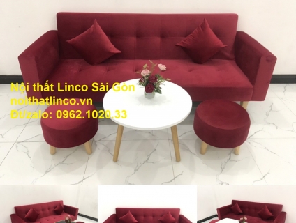 Bộ ghế sofa giường đa năng màu đỏ vải nhung rẻ đẹp|Nội thất Linco SG