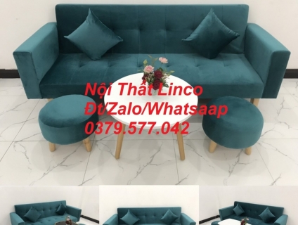 Ghế sofa băng giường màu xanh nhung giá rẻ Nội Thất Linco Lâm Đồng