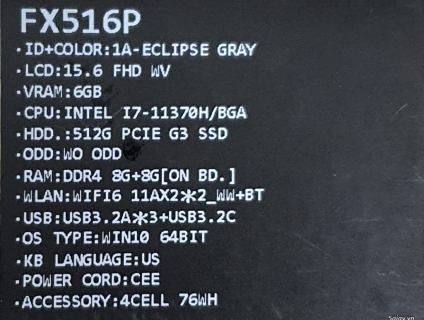 [HCM]-[Q6]-[Bán] Laptop ASUS TUF F15 DASH FX516P