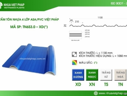 TÔN NHỰA 4 LỚP ASA/PVC LOẠI 6 SÓNG NHỰA VIỆT PHÁP
