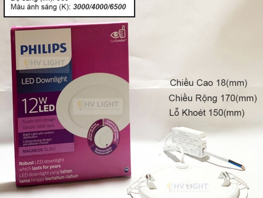 Đèn âm trần siêu mỏng Philips DL262 12W giá tốt | HV Lighting