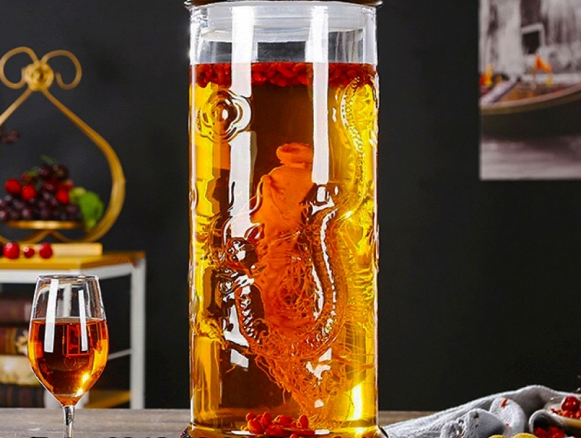 Bình Thủy Tinh Ngâm Rượu Trụ Rồng 15L (Không Vòi), Ngâm Đinh Lăng
