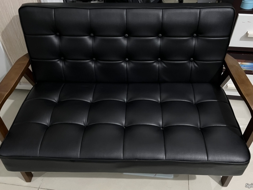 Sofa Retro chất da màu đen-mới 98%-kích thước 1m15