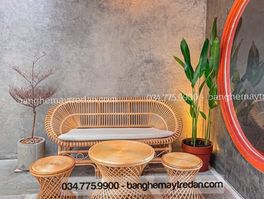 Bộ bàn ghế mây cho phòng khách diện tích nhỏ