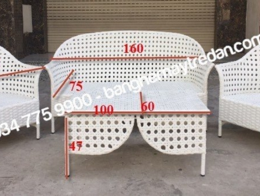 Bàn ghế mây nhựa màu trắng tinh khôi