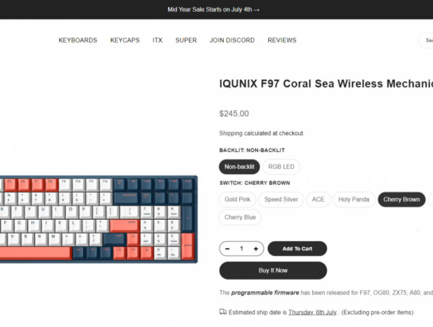 CẦN BÁN IQUNIX F97 Coral Sea Wireless Mechanical Keyboard (NEW-SEAL)