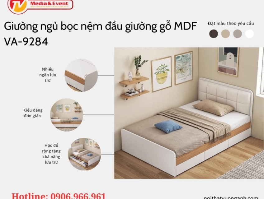 Giường ngủ bọc nệm đầu giường gỗ MDF VA-9284 - Giá xưởng