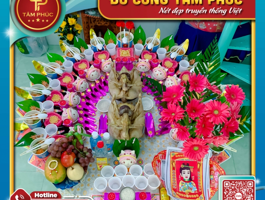 Ý nghĩa mâm cúng mụ cho bé gái theo tone màu hồng.