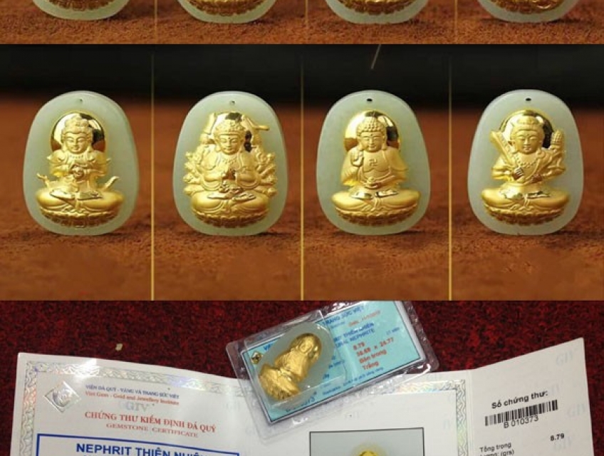 Vật phẩm phong thuỷ phật bản mệnh đá cẩm thạch mạ vàng đem lại may mắn