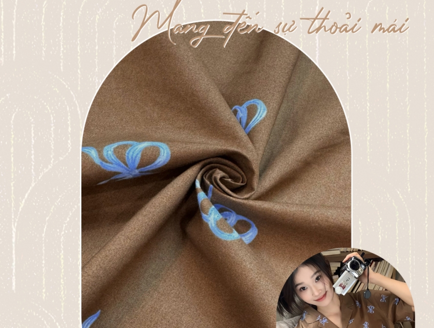Vải Diệp ANH - Vải thô hoạ tiết nơ nền nâu Hot nhất 2024