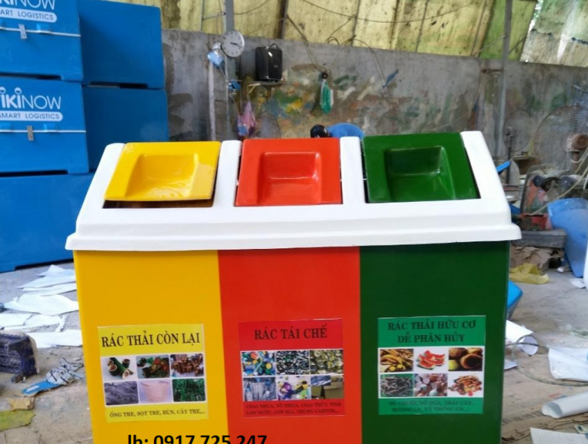 Bán thùng rác 3 ngăn composite dùng ngoài trời