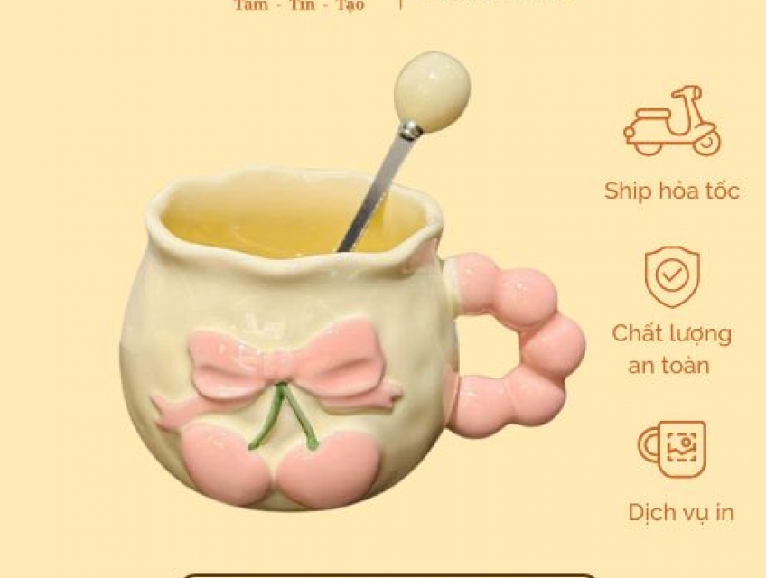 Cốc uống nước hình Cherry BUGO - Quà tặng sinh nhật cốc sứ cute