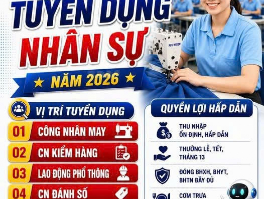Tuyển CN may, KCS, LĐPT, thợ phụ, lấy mẫu... làm ở Thủ Đức