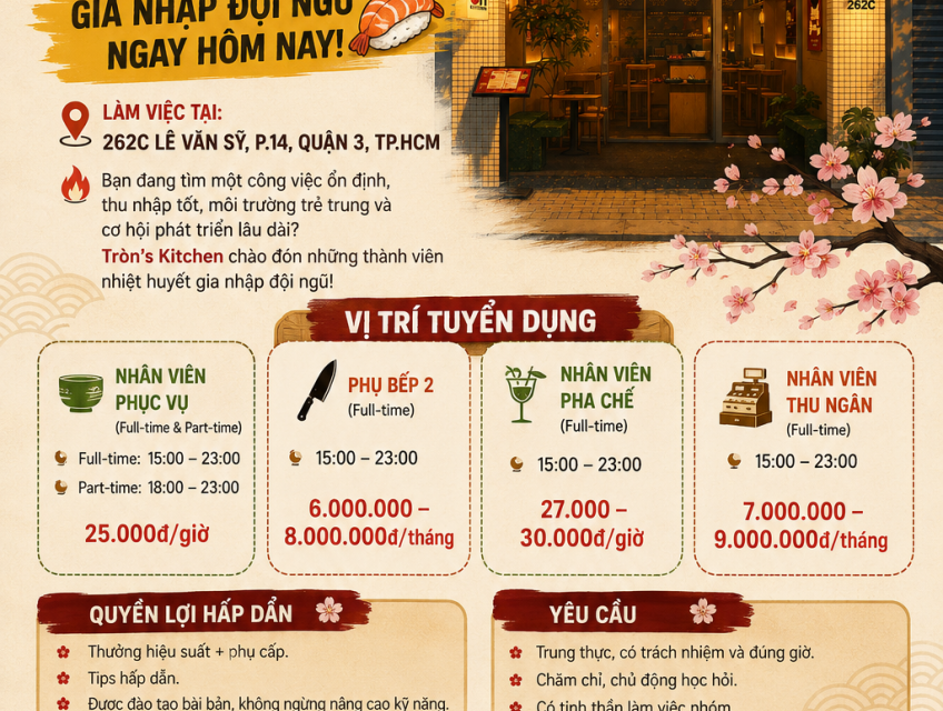 TUYỂN NHÂN VIÊN TRÒNS KITCHEN QUẬN 3