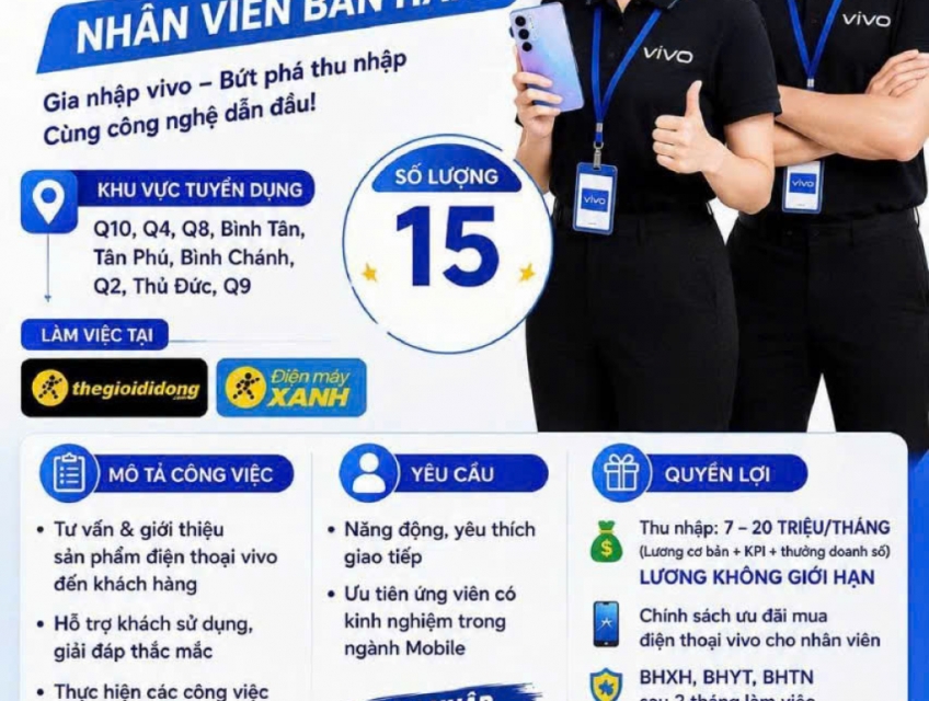 VIVO tuyển bán hàng toàn HCM và Hà Nội