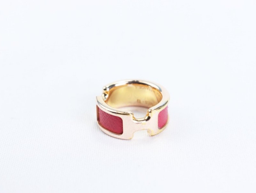 Nhẫn nữ Hermes bọc vàng hồng da đỏ style chữ H đời mới 54146