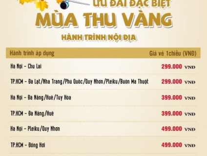 Vé máy bay Vietnam Airlines mùa thu vàng chỉ từ 299,000 đ