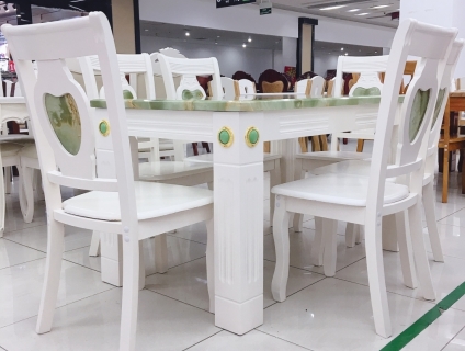 Bàn Ăn Mặt Đá Chữ Nhật 8 Ghế Mặt Đá Màu Xanh 1M8