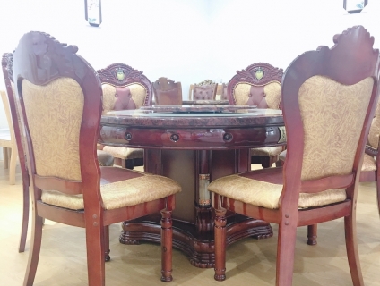 Bàn Ăn Mặt Đá Tròn Tân Cổ Điển 8 Ghế 1M5 - Mẫu 02