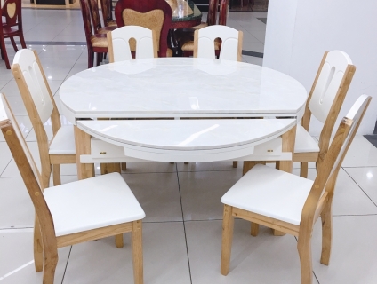 Bàn Ăn Mặt Đá Tròn Xếp Gọn - Bàn Ăn Thông Minh - Mẫu 01