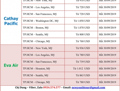 Vé máy bay đi Mỹ giá rẻ liên hệ cty Du lịch Thanh Niên Mới