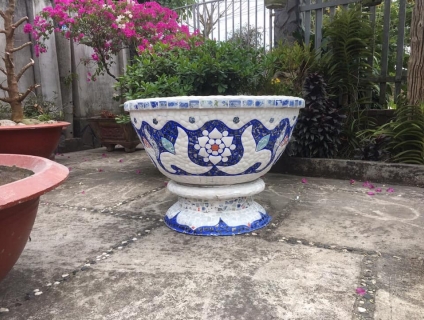 chậu hoa dán sành sứ - chậu khảm sành - cẩn miễng