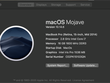 Macbook Pro 2014 15inch Mid Core i7 2.8ghz 16Gb Ram 512SSD