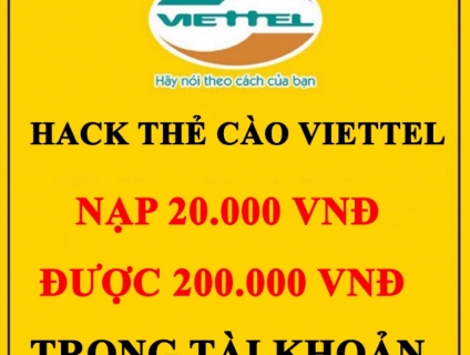 Nạp thẻ VIETTEL 20K ĐƯỢC 200K trong tài khoản,hãy tận dụng cơ hội