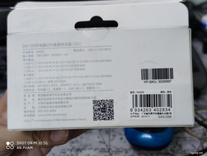 Cần Bán: sạc Zmi Zpower Trio mã ha 932 65w 3 cổng sạc fullbox