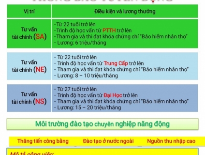 TUYỂN DỤNG: 40 TƯ VẤN VIÊN BẢO HIỂM NHÂN THỌ - PHI NHÂN THỌ