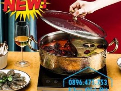 Nồi lẩu inox 304 2 ngăn - Nồi lẩu inox 2 ngăn mạ vàng cao cấp tại HCM