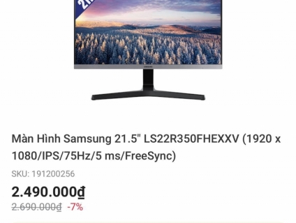 Cần Bán : Màn samasung 21.5 phẳng Full box BH 2023