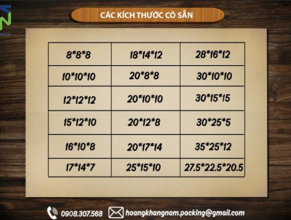 Tổng hợp các kích thước thùng hộp carton có sẵn tại Hoàng Khang Nam