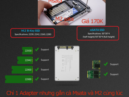 Adapter chuyển cổng Msata& m2sata to cổng HDD SATA 2.5 3.5 -hàng ORICO