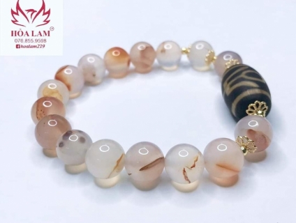Chuỗi mã não nam hồng hoa bay mix dzi quý nhân