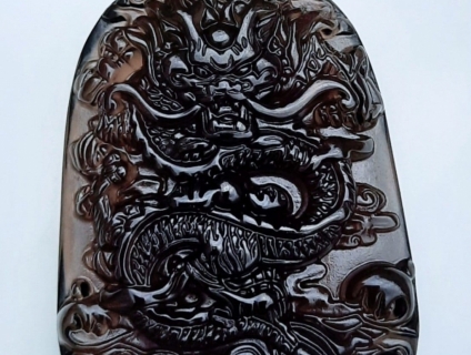 Mặt dây chuyền hình rồng (đá obsidian) siêu nét