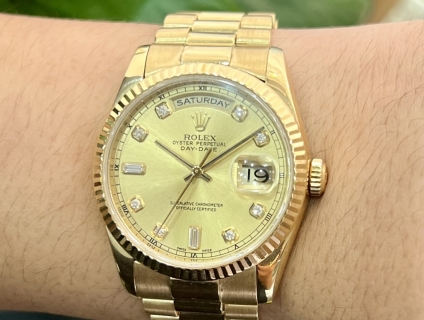 RL 6 Số 118238 Day - DaTe vỏ vàng đúc full gold 18k mặt số  vàng